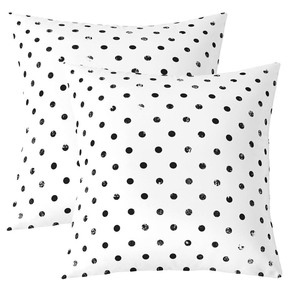 8525 Polka Dots Throw Pillow Covers 16"x16" Set of 2 Soft Black and White